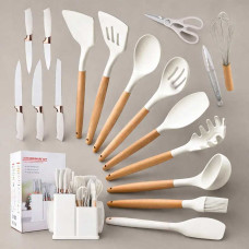 Набір кухонного приладдя Kitchen Set на 19 предметів — Ідеальний помічник для кухні та приготування їжі (білий) Набір кухонного приладдя Kitchen Set на 19 предметів — Ідеальний помічник для кухні та приготування їжі (білий)