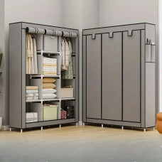 Сборный тканевый шкаф 175x130x45 см на 8 полок — Серый органайзер-стеллаж для одежды Сборный тканевый шкаф 175x130x45 см на 8 полок — Серый органайзер-стеллаж для одежды